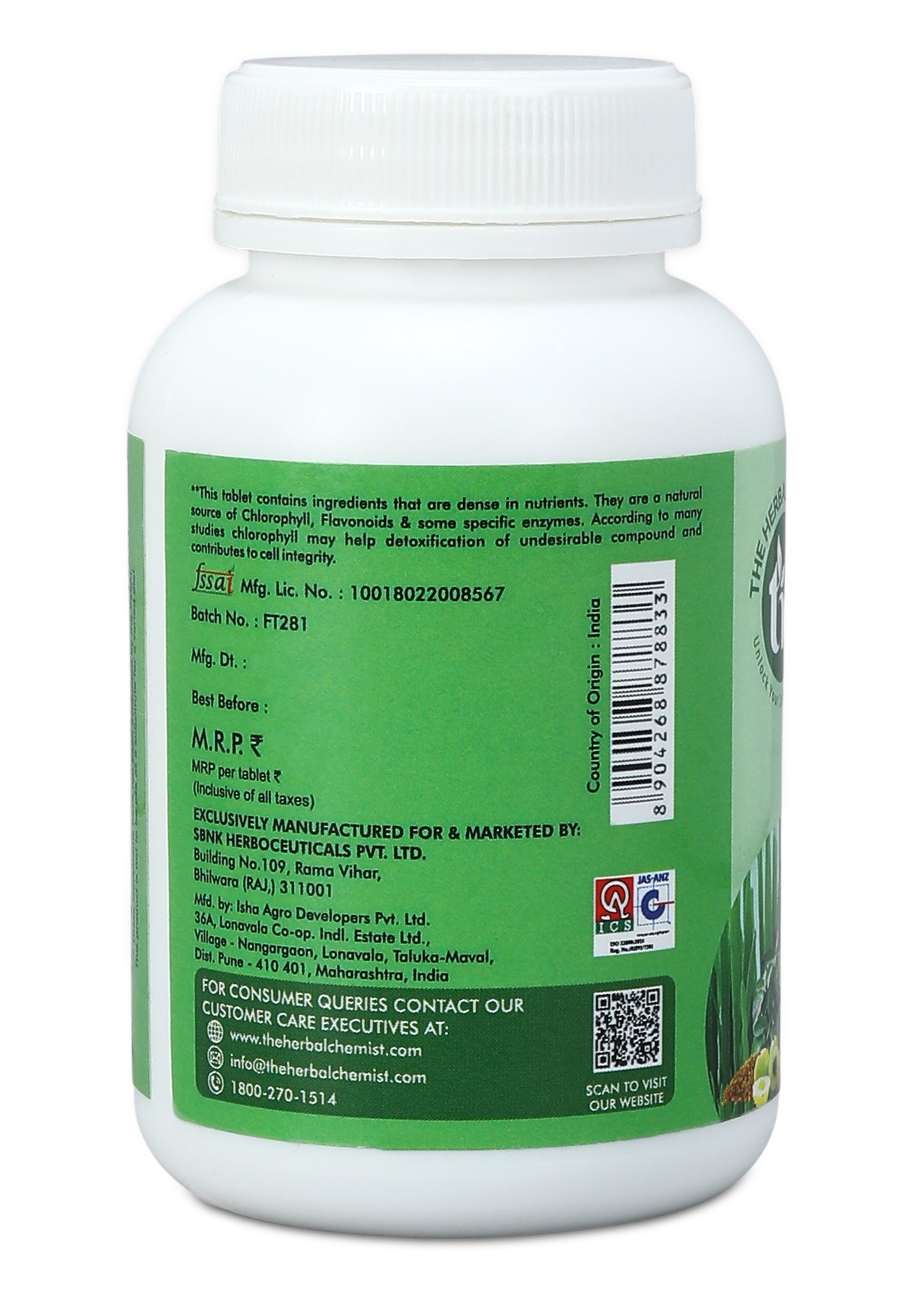 GreenHerbChem Food Supplement Tablets - Barley, Amla, and Tulasi (60 Tablets)