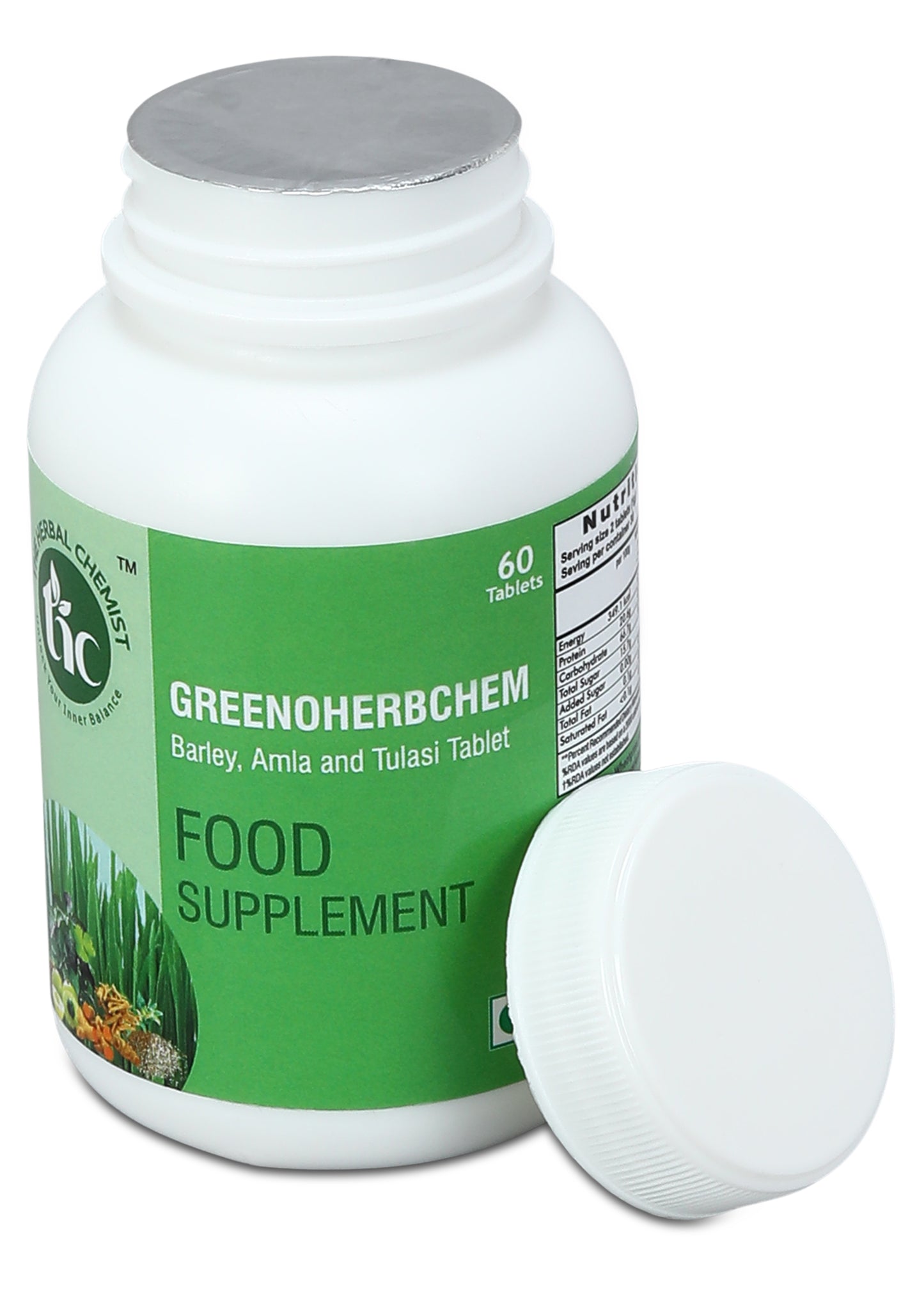 GreenHerbChem Food Supplement Tablets - Barley, Amla, and Tulasi (60 Tablets)