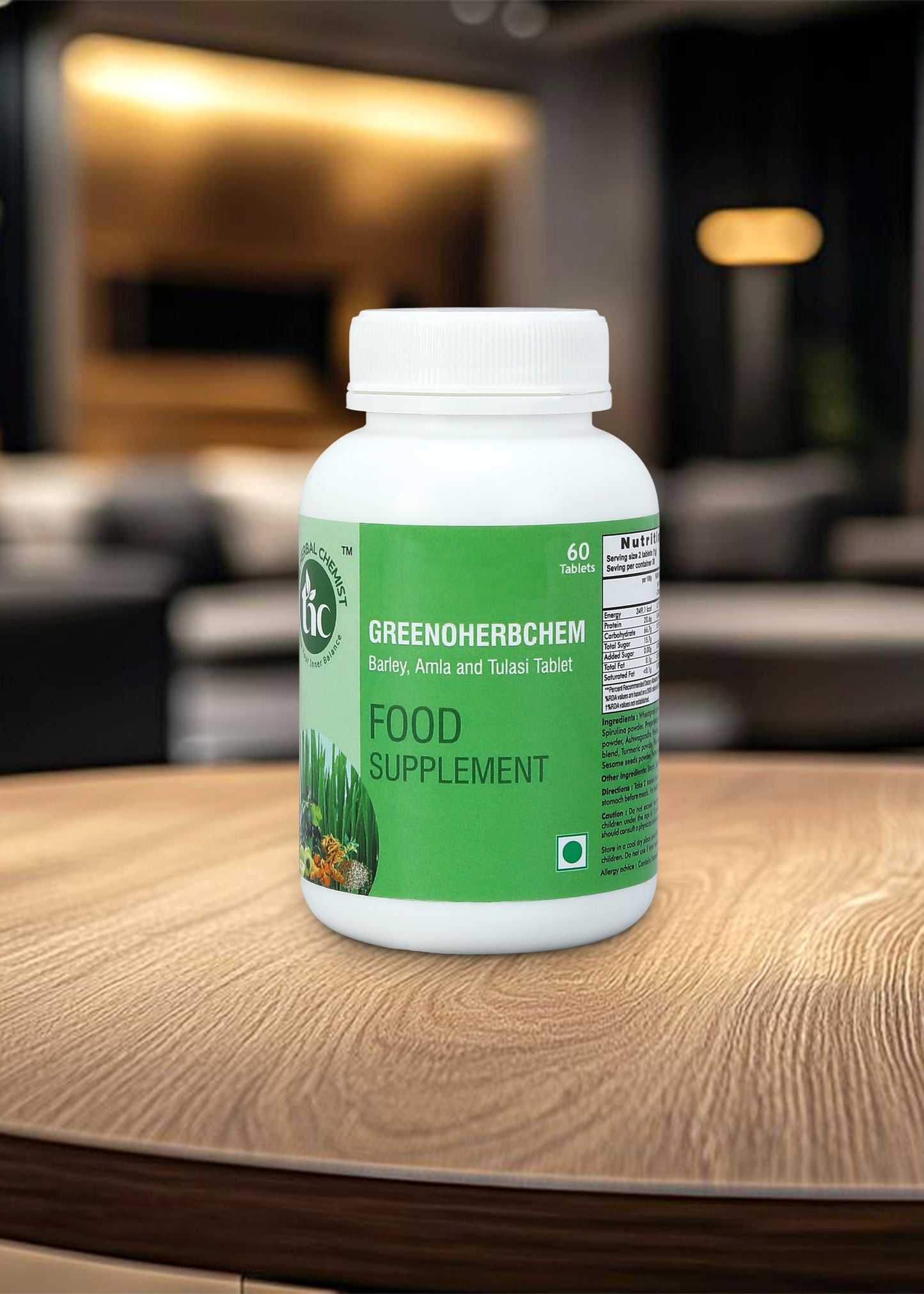 GreenHerbChem Food Supplement Tablets - Barley, Amla, and Tulasi (60 Tablets)